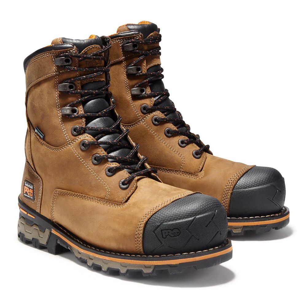 Timberland Μποτακια Εργασίας Ανδρικα Καφε/Μαυρα - Pro® Boondock 8\" Comp Toe - Greece 7148652-FQ